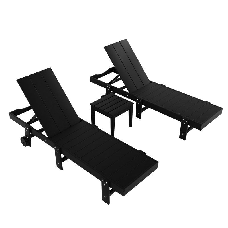 Ensemble de chaises longues inclinables 77,6 po en poly, Noir