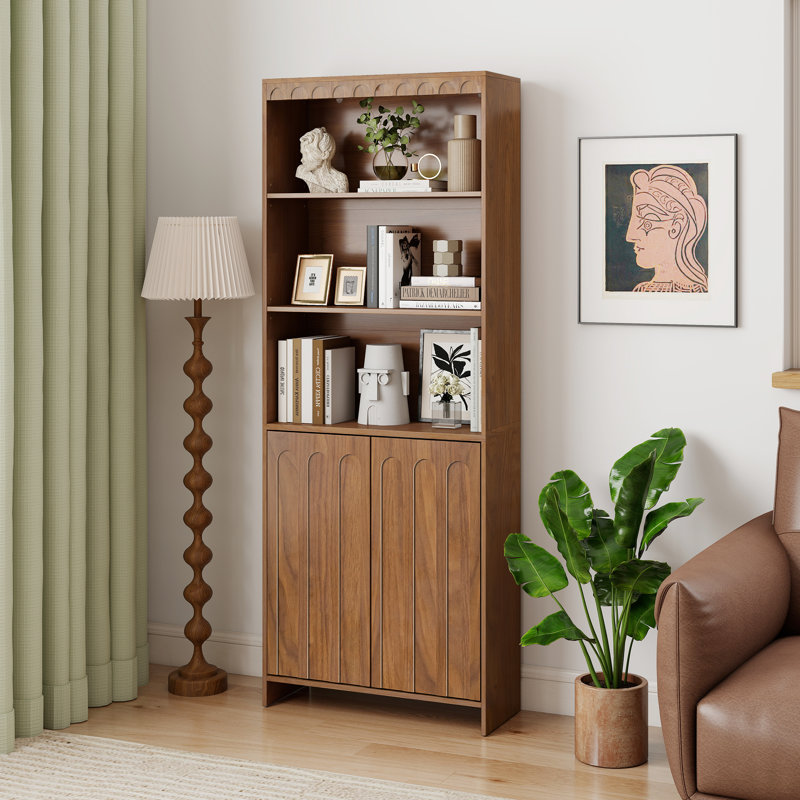 64" Modern Standard Bookcase, Storage And Display Bookshelf, With Door And Adjustable Shelves