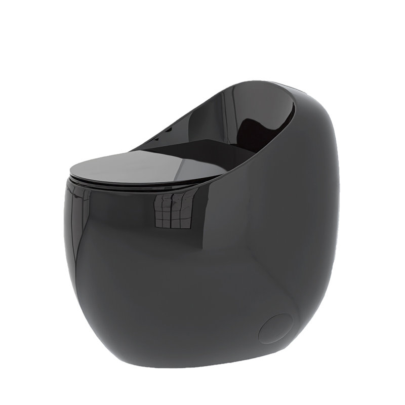 1-Piece 1.28 GPF Single Flush Egg Shape Toilet in Glossy Black, Black