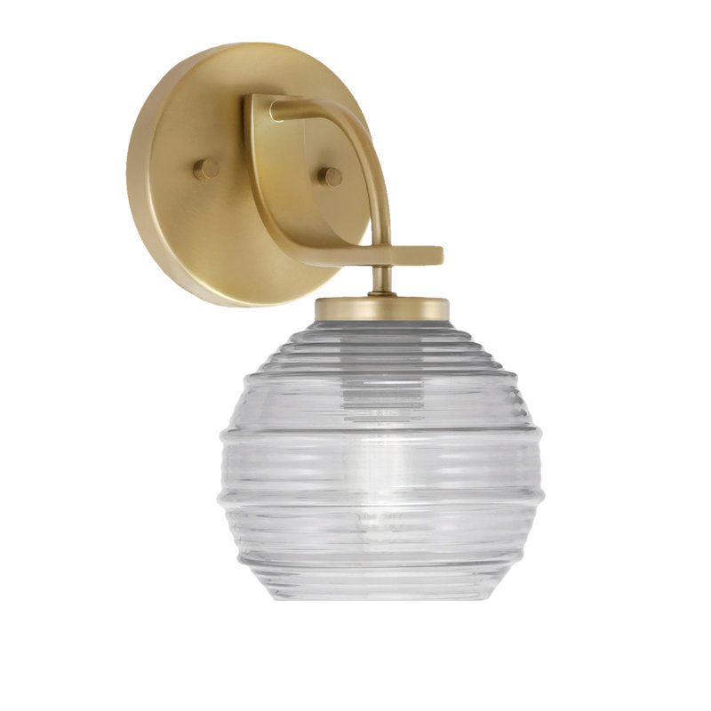 Cavella Wall Sconce Shown With 6" Glass, Clear Ribbed, New Age Brass
