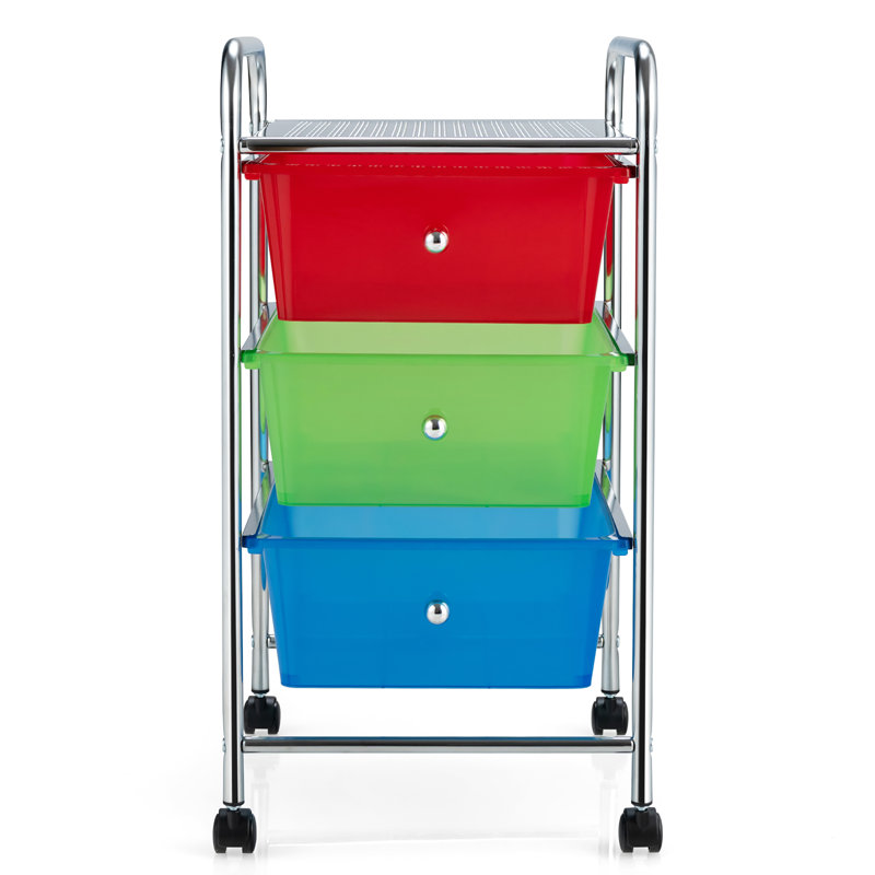 Commode de rangement 3 tiroirs Ams, Rouge/vert/bleu
