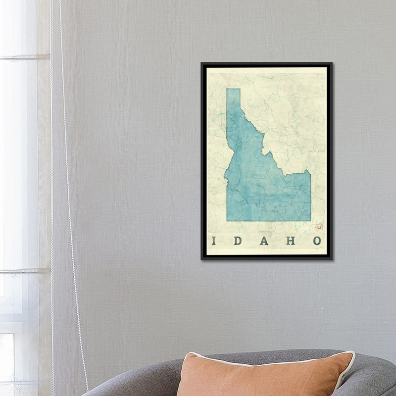 «Idaho Map», impression sur toile, H 26 po x l 18 po x P 1,5 po, Toile avec cadre noir, Pas de tapis