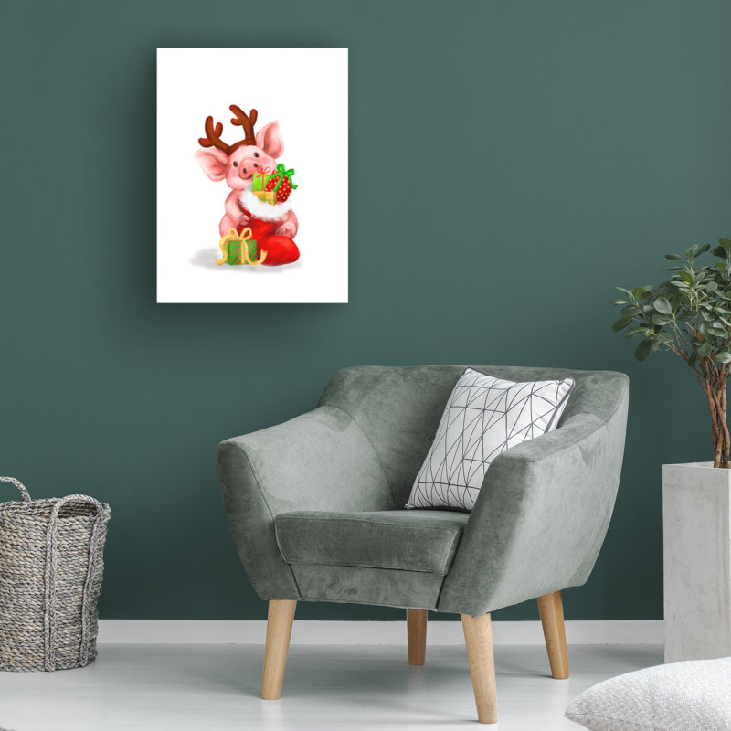 MAKIKO Stocking Pig Canvas Art, 18" H x 24" W