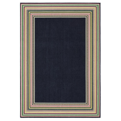 Sherley Multi-Stripe Border Navy/ Multi Indoor-Outdoor Area Rug