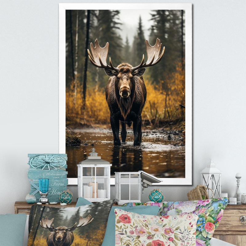 Orignal majestueux de Cammeray en Alaska - Alaska, art mural, Cadre simple blanc, H 40 po x l 30 po x P 1,5 po