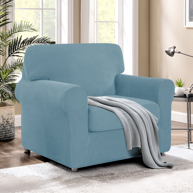 Stretch Separate Box Cushion Armchair Slipcover, Light Blue