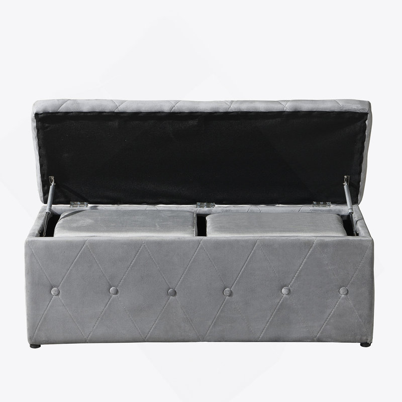 Ensemble de repose-pieds rectangulaire 1 pièce en velours court avec 2 repose-pieds (gris clair), Velours gris clair
