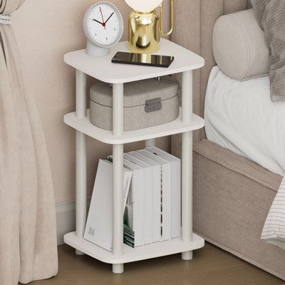 Furinno JUST Night Stand, 3-Tier Turn-N-Tube Nightstand with Open Shelf, Round Curve Corner Side Table, End Table, Easy Assembly, for Living Room, Bedroom, White