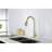 Stainless Steel Kitchen Sink Faucet In Gold, Pull Down , 9.74 Depth, Easy Installation Tap High Arc, Single Handle, Flow Rate 1.8 Gpm-124242017