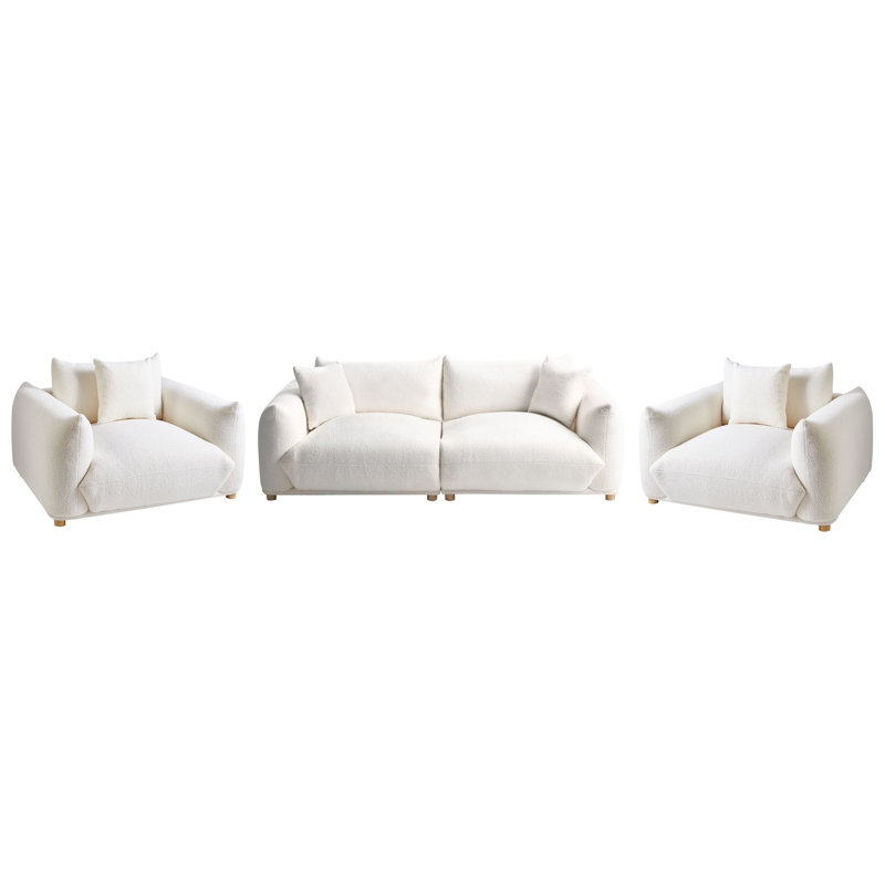 Living Room Set Alexias, White Boucle