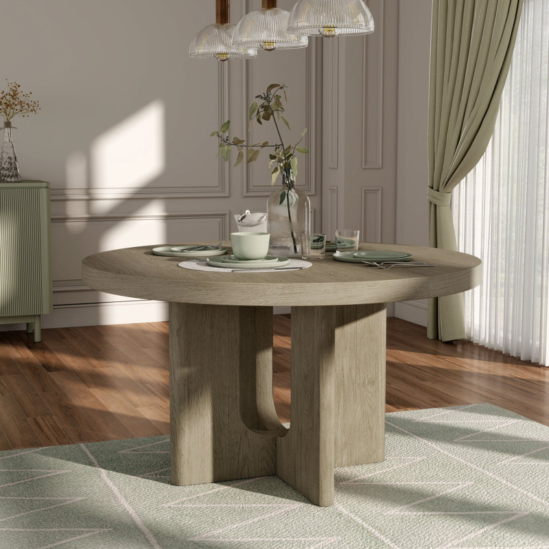 Doloros 54" Round Dining Table, Oak Wood
