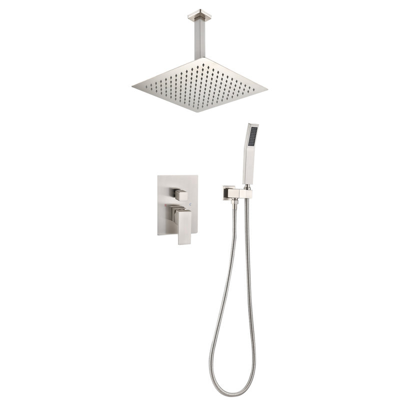 1 jet de 10 po Tête de douche à fixation au plafond fixe et à main avec 2,5 gallons par minute en nickel brossé
