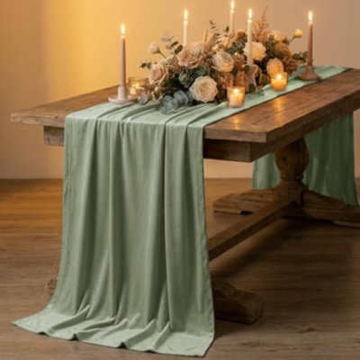 Chemin de table en velours vert sauge 51 x 262 cm pour 8 à 12 personnes - 1 pièce