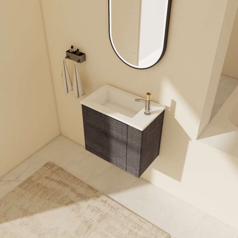 Meuble-lavabo mural simple avec plateau en céramique 22,03 po Diamontae