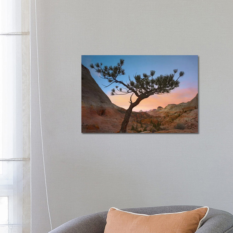 Lone Pine Tree with East and West Temples in the Background 1 Piece Wrapped Canvas Wall Art