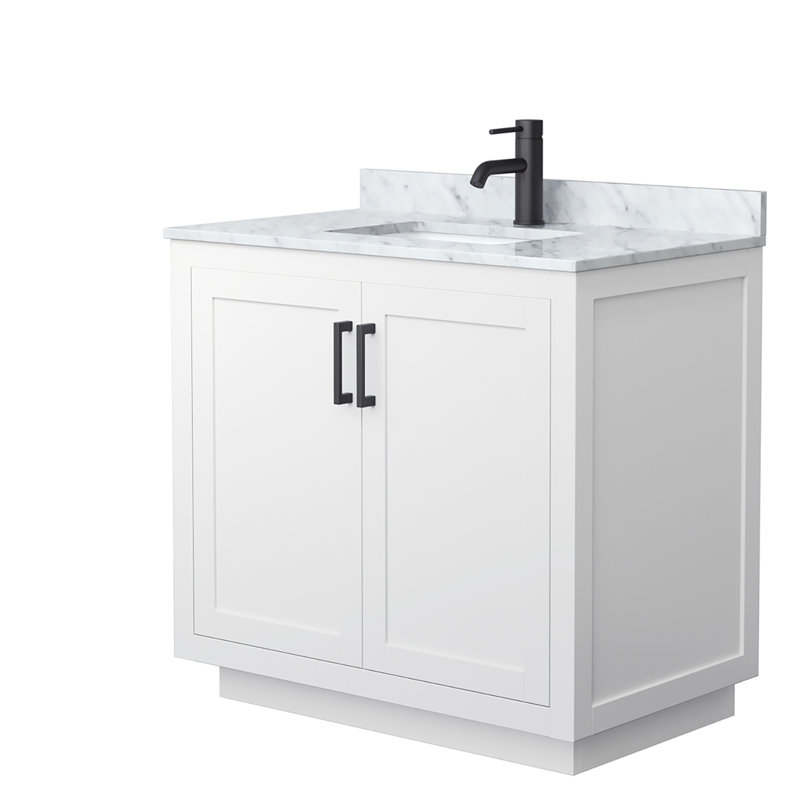 Ensemble de meuble-lavabo simple 36 po avec plateau en marbre Miranda, Blanc, Noir mat