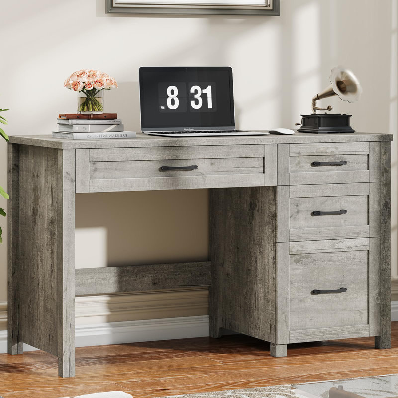 Farmhouse 47" Executive Desk With 4 Drawers, Gray