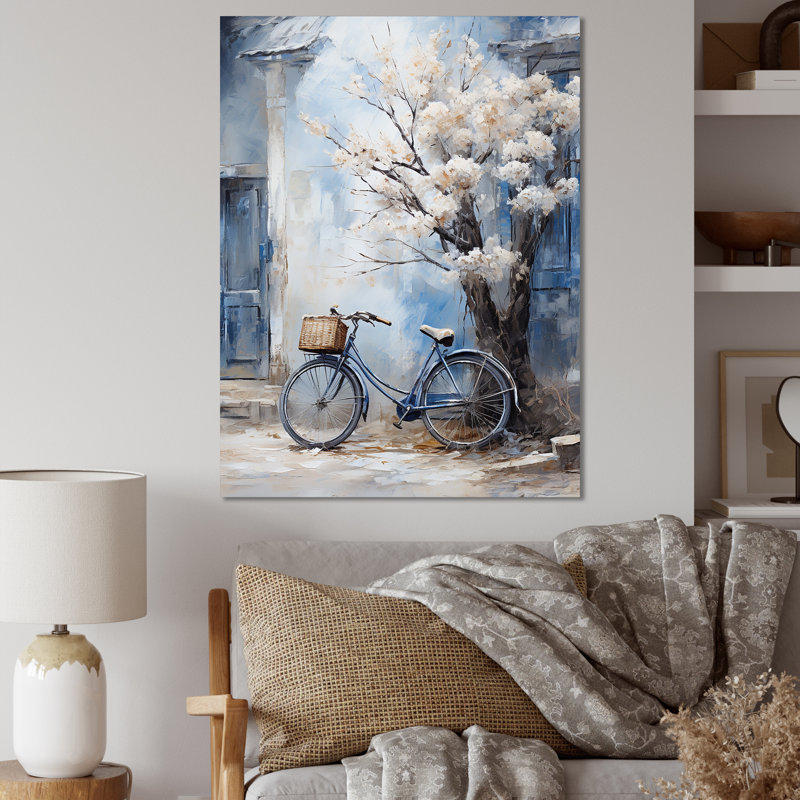 Fleurs blanches et bleues - Art mural, H 20 po x l 12 po x P 1 po, Toile tendue