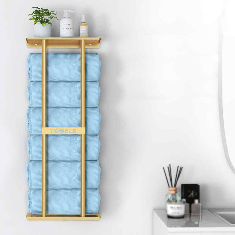 Porte-serviettes mural, porte-serviettes mural de 30 pouces avec tablette en métal, Or
