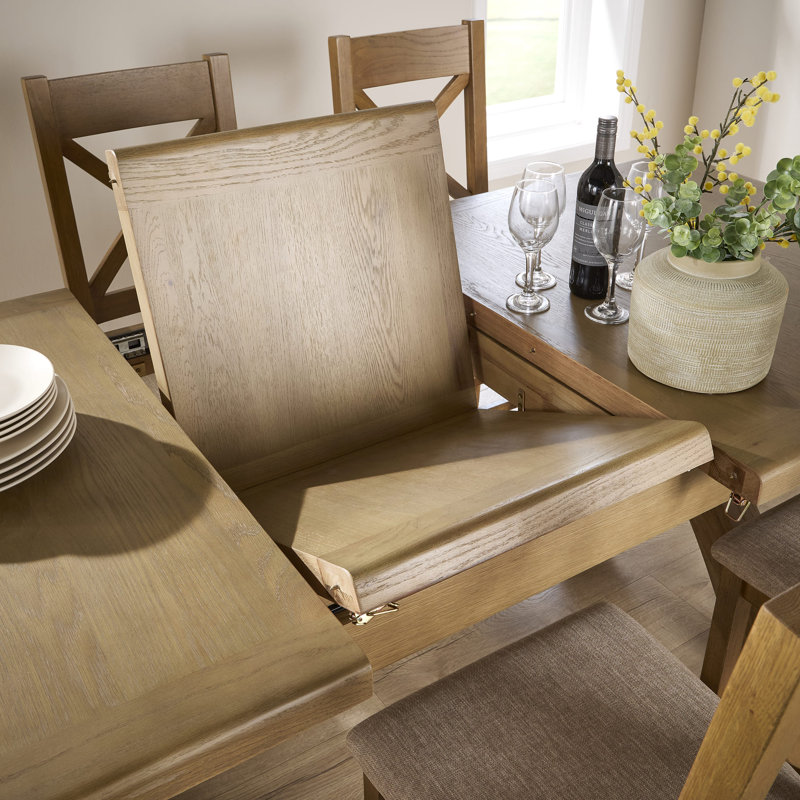 Ciro 2.3m Extending Dining Table & Solid Oak Set 6 Cross Back Chairs, Beige, 78cm H x 180cm W x 100cm D