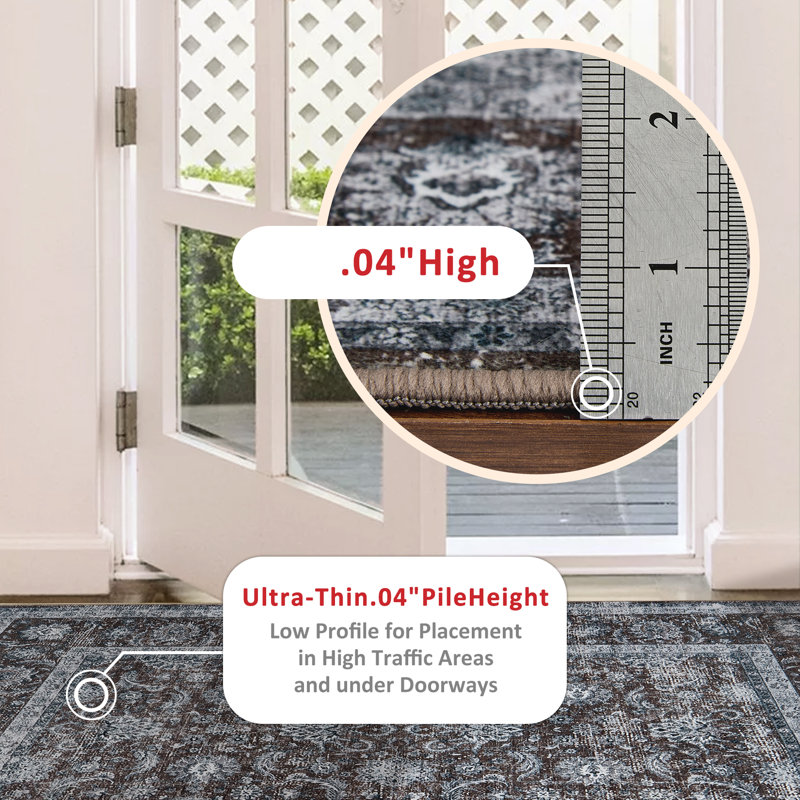 Soft Faux Wool Brown Rug, 0.04'' Thin Pile Non-Slip Carpet - Machine Washable, Pet/Family Friendly, Spill Resistant for High Traffic Areas & Doorways