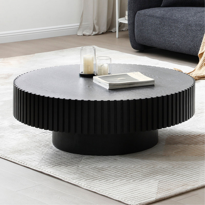 Table basse ronde en bois et bois de 39,37 pouces NOIR