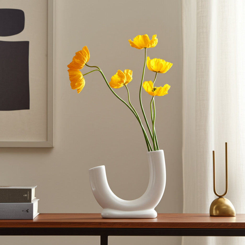 Tiarrah Vases Stoneware Ceramic Sculptural Arch Tube Form Modern Single Decorative Accent Vase Contemporary Curved Ceramic Stoneware Vessel for Floral Display Abstract U-Shape Statement Vase Decor Orren Ellis 