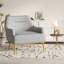 Chaise d'appoint moderne gris, tissu chenille, dossier incurvé et pieds en métal doré pour le salon