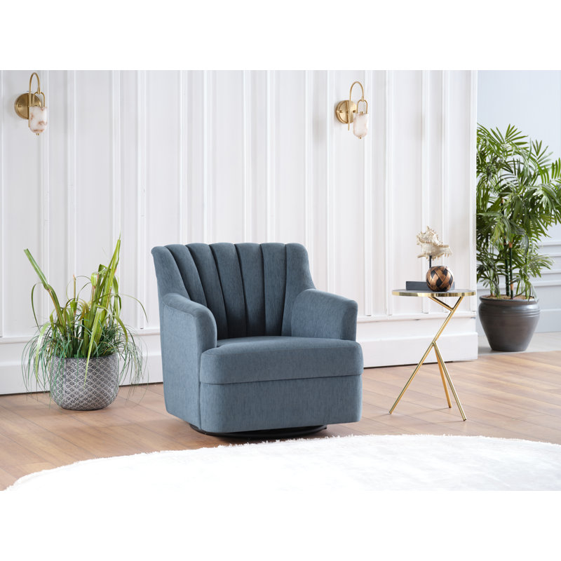 Urbane 31.5'' Wide Swivel Armchair, Blue Polyester Blend