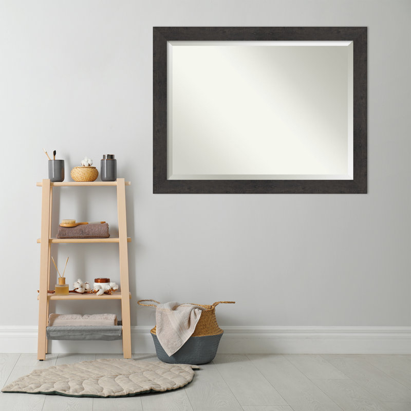 Akhia Narrow Beveled Wall Mirror, 35" x 45", Rustic Plank Espresso