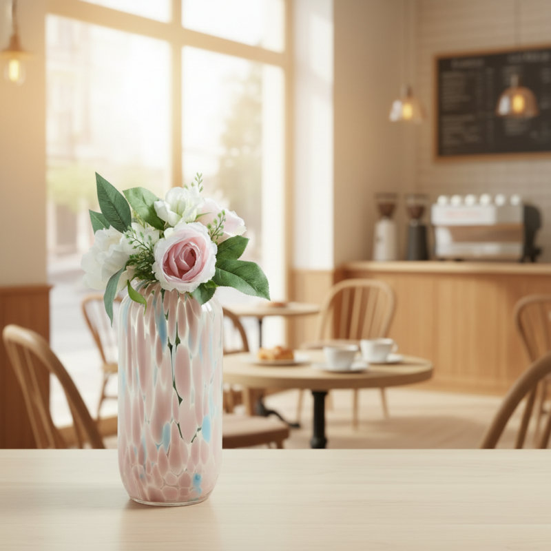 Vase cylindrique en verre peint multicolore de 10 pouces, un incontournable pour la décoration intérieure.