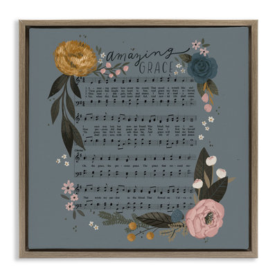 Amazing Grace Floral Hymn Framed Floater Canvas Wall Art by Loni Harris