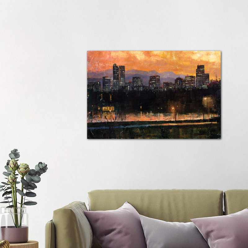 «Denver Skyline from City Park III» par Christopher Clark, reproduction d'art, Toile tendue, H 26 po x l 40 po x P 1,5 po