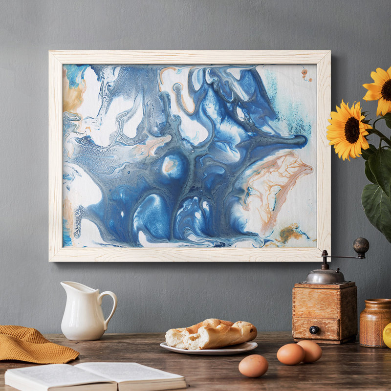 «Dancing Blue II» - Toile tendue avec châssis rustique, Blanc, H 26 po x l 38 po x P 1,5 po