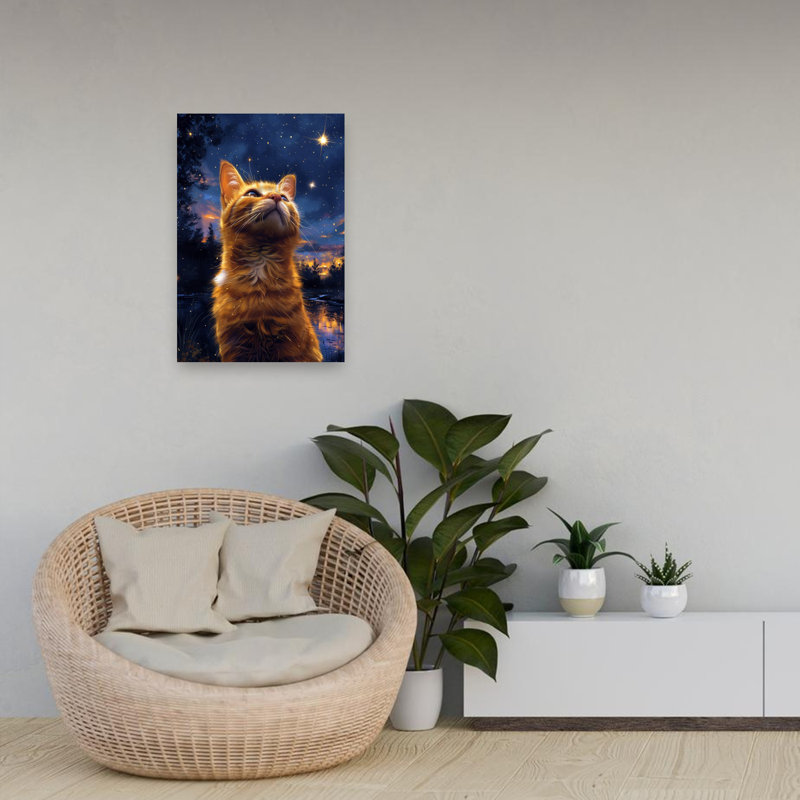 Art mural paysage de chat orange, H 24 po x l 16 po