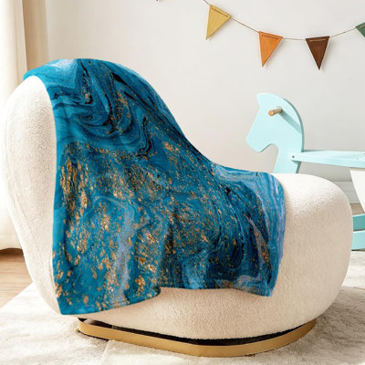 Jeté transparent en flanelle de polaire ultra douce, imprimé abstrait bleu marbré