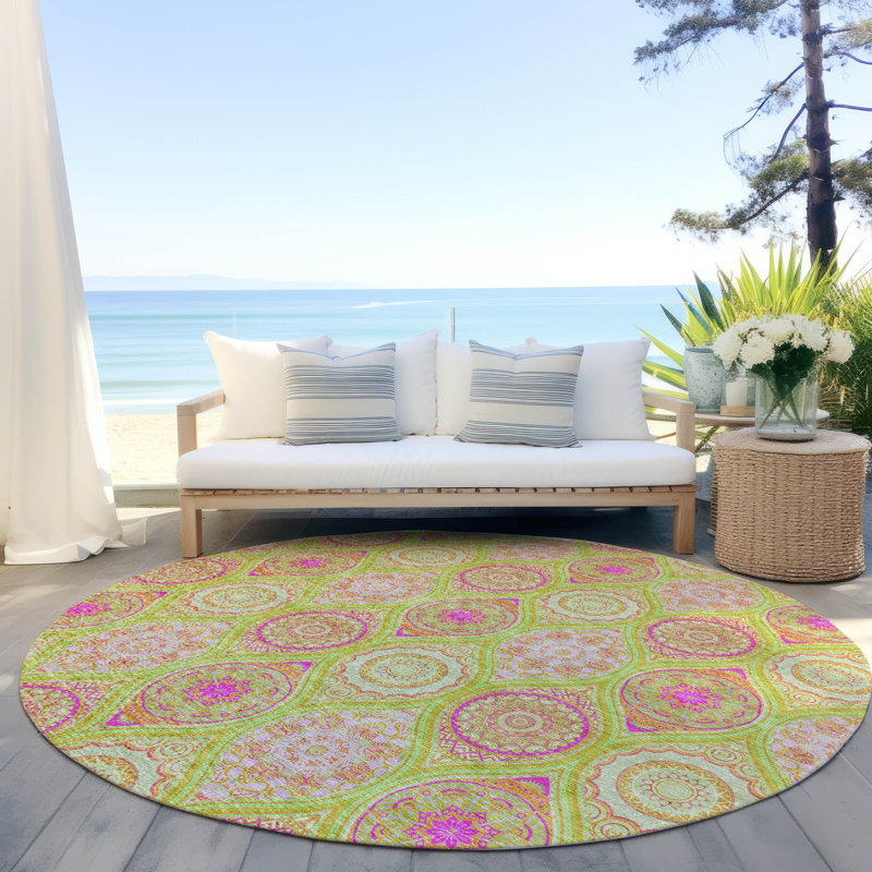 Aquaisha Floral Indoor / Outdoor Rug, Round 8'