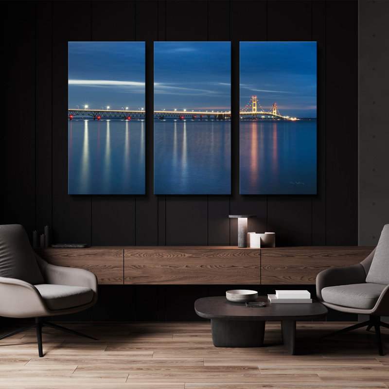 Art mural triptyque « Mackinac Bridge » par Alan Majchrowicz, 60" x 40", 60 po x 40 po