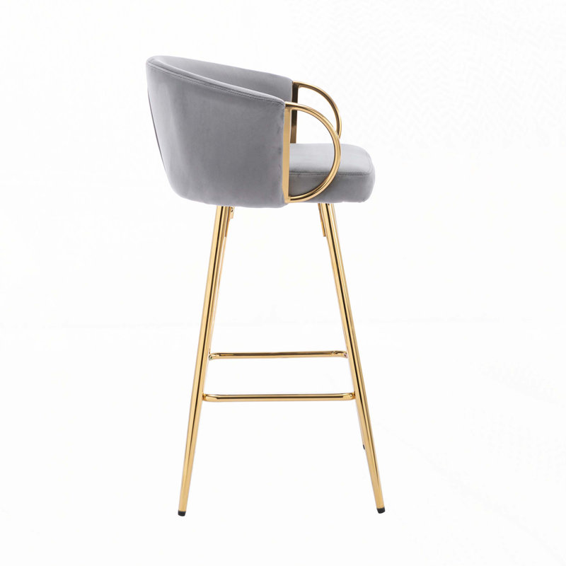 Bar Stools,with Chrome Footrest and Base Velvet + Golden Leg Simple Bar Stool, Bar Stool (30.31" Seat Height), Gray