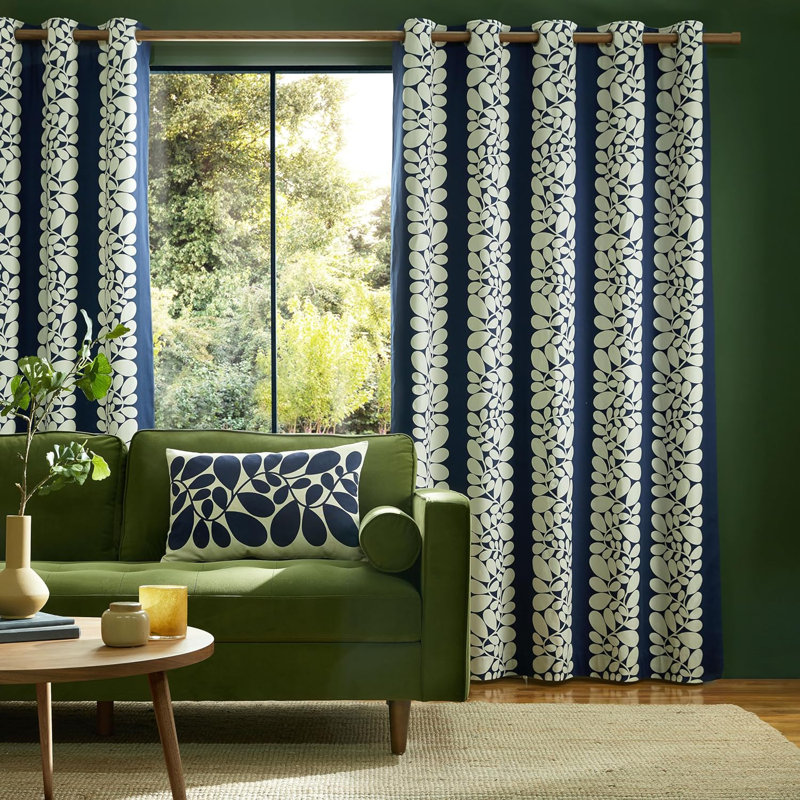 Orla Kiely Sycamore Stripe Blue Curtains, 229cm Width x 183cm Drop