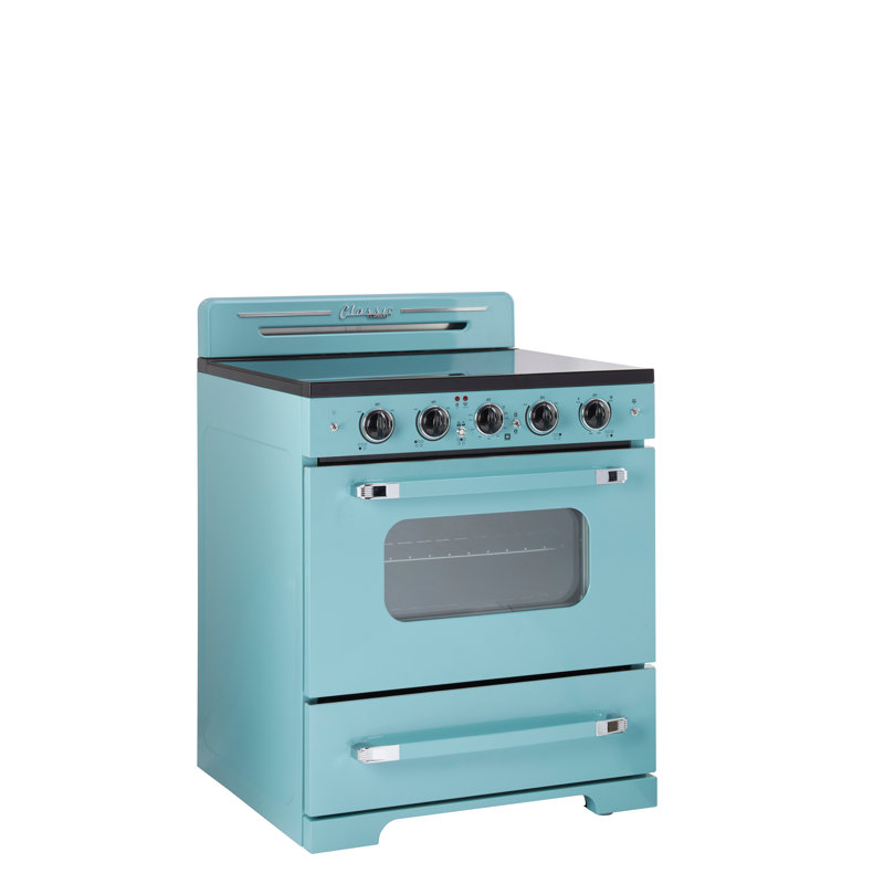 Cuisinière électrique sur pied avec four à convection 30 po 5 éléments Classic 3,9 pi³ Classic Retro, Brume océan turquoise