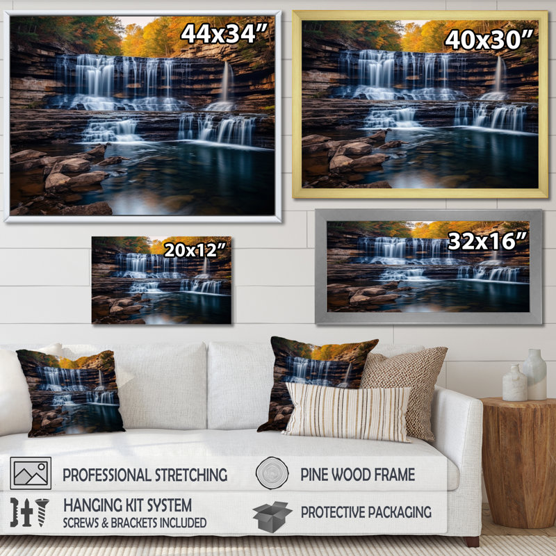 Chutes d'eau majestueuses en Alabama - reproduction sur toile, H 24 po x l 32 po x P 1 po, Cadre naturel flottant