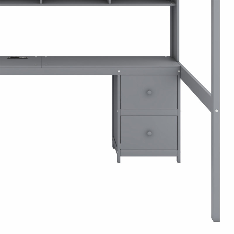 Loft Bed With Desk,Cabinets,Drawers And Bedside Tray,Charging Station, Gray