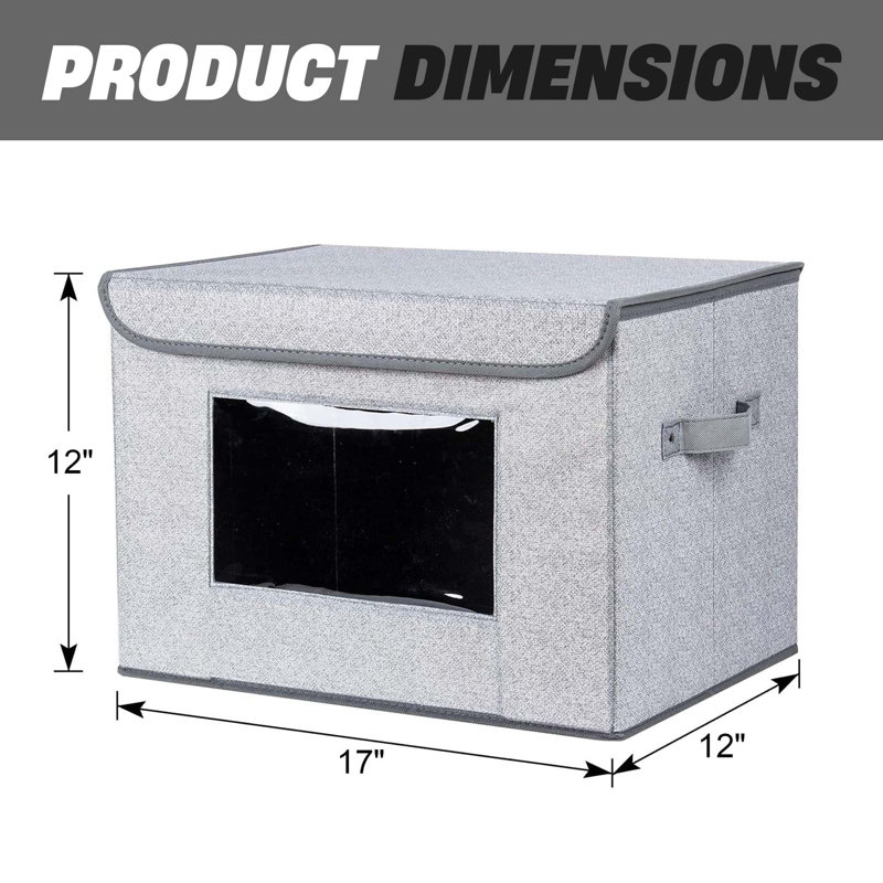 4 Pack Fabric Foldable Storage Boxes – Large Collapsible Stackable Bins, Lidded Cube Organizer, 17" X 12" X 12", Gray, Bedroom Office Closet