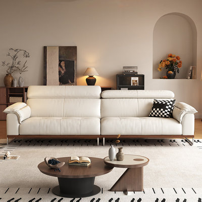 Canapé modulaire beige en cuir véritable