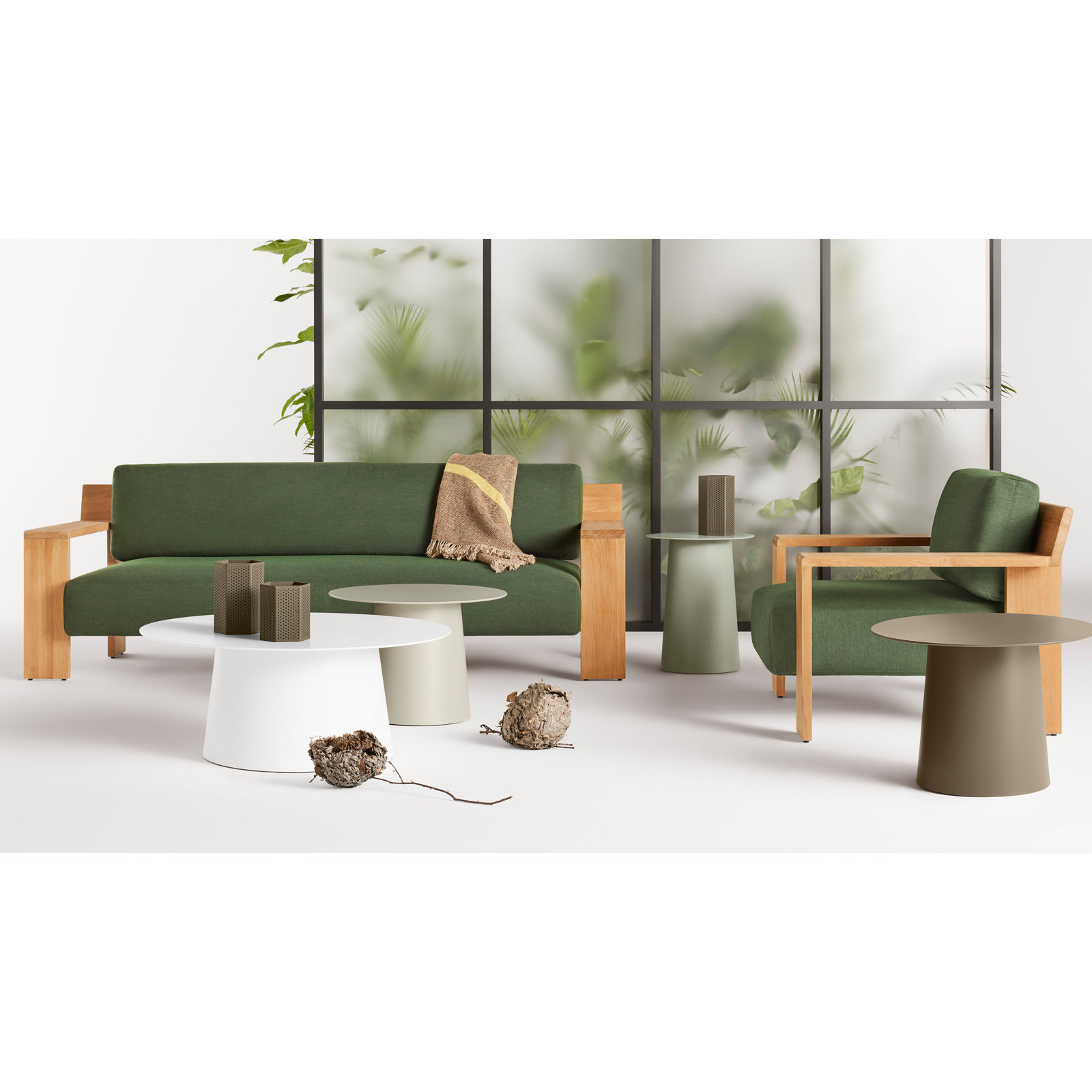 Ridge 92'' Wide Teak Patio Sofa with Cushions, Sunbrella Ivy