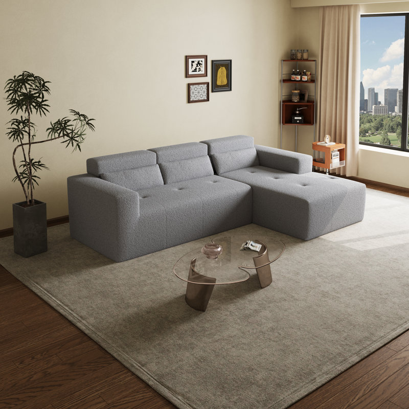 Canapé modulaire en forme de L Boneless avec méridienne orientée à droite et coussin lombaire pour un confort accru