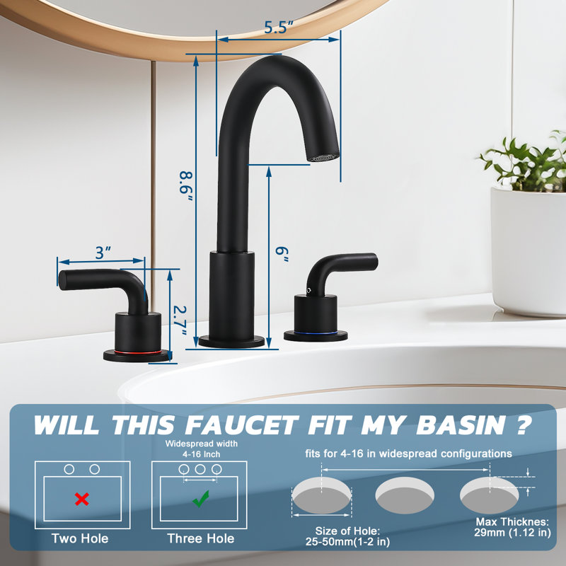 Widespread Faucet 2-handle Bathroom Faucet with Drain Assembly, Black 
