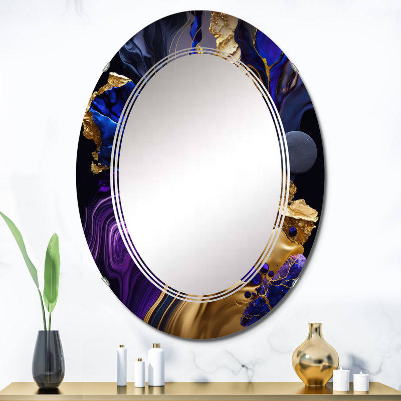Raania - Géode de marbre abstraite mauve et bleu - Miroir mural, 36 po x 24 po