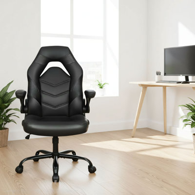 Home/Office Dual-Use Black Computer Chair, PU Leather Ergonomic Design, Adjustable With Lumbar Support And Swiveling Armrests